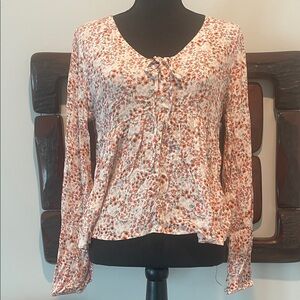 Pink Rose Floral Blouse with Tie Front